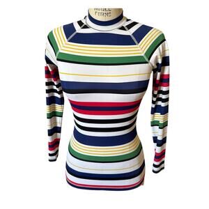 J. Crew Bright Multi Stripe Long Sleeve Swim Rash Guard Size XS XSmall